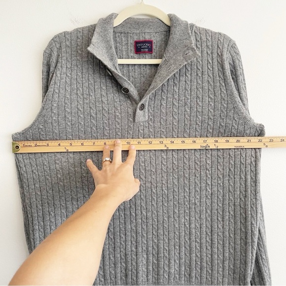 UNTUCKit Gray Cashmere Cable Knit 1/4 Button Pullover Sweater La Frenz medium M - Picture 8 of 12